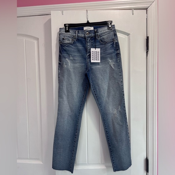 pistola Denim - Pistola Blue Monroe Cropped Cigarette Distressed Details Size 27 NEW